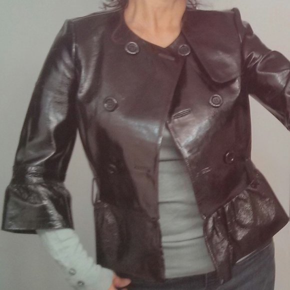 BEBE Genuine Patent Leather Jacket SZ S - Picture 1 of 7